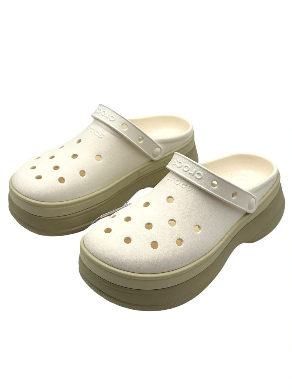 NWT Crocs Classic Stacked Clogs - Chalk / Neutral Platform Sandals Size 11W / 9M